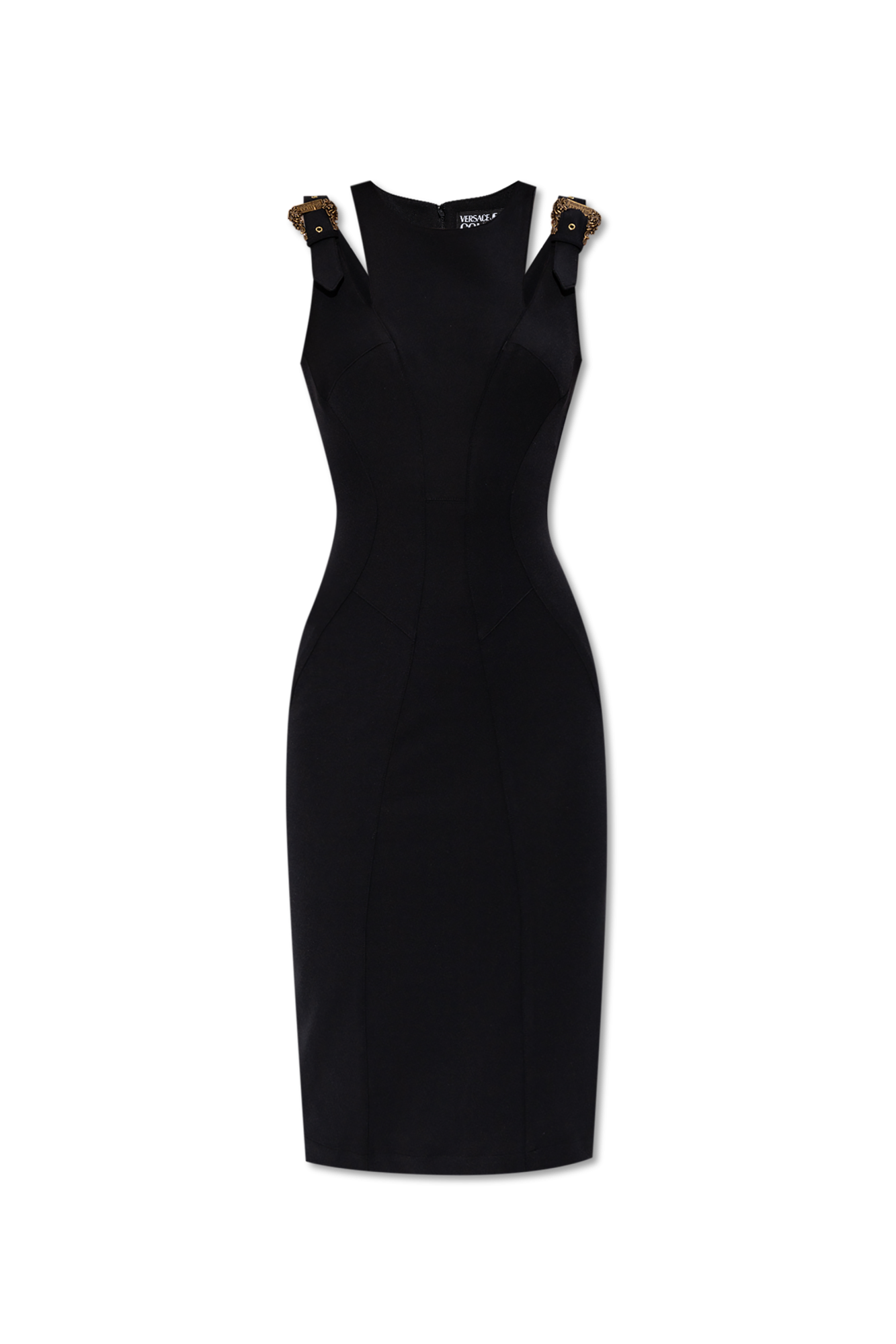 ワンピース VERSACE JEANS COUTURE Woman Dress Black 78HAO916N0356 899 Baroque Buckle Midi Denim Dress | VERSACE US